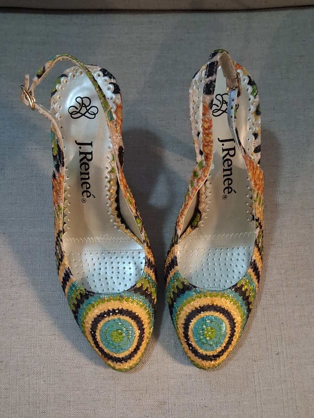 J.Renee Multicolor Woven Slingback Heels with Concentric Design
